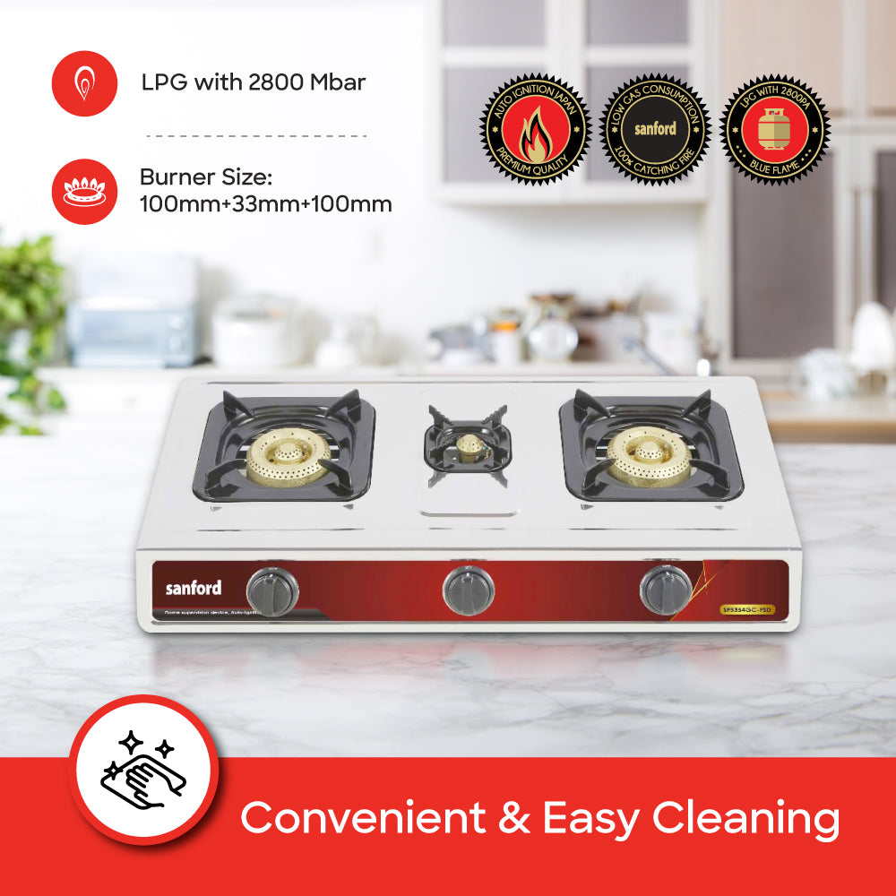 Sanford Triple Burner Stainless Steel Gas Stove | SF5354GC Gas Stove