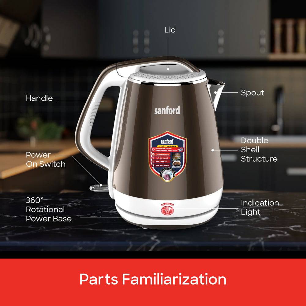 Sanford 1.7 L Double Layer Cordless Electric Kettle | SF3364EK - SANFORD MIDDLE EAST DWC L.L.C