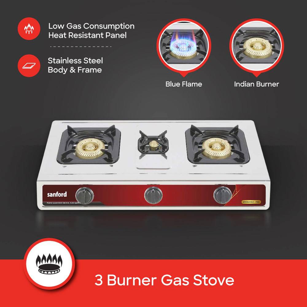 Sanford Triple Burner Stainless Steel Gas Stove | SF5354GC Gas Stove - SANFORD MIDDLE EAST DWC L.L.C