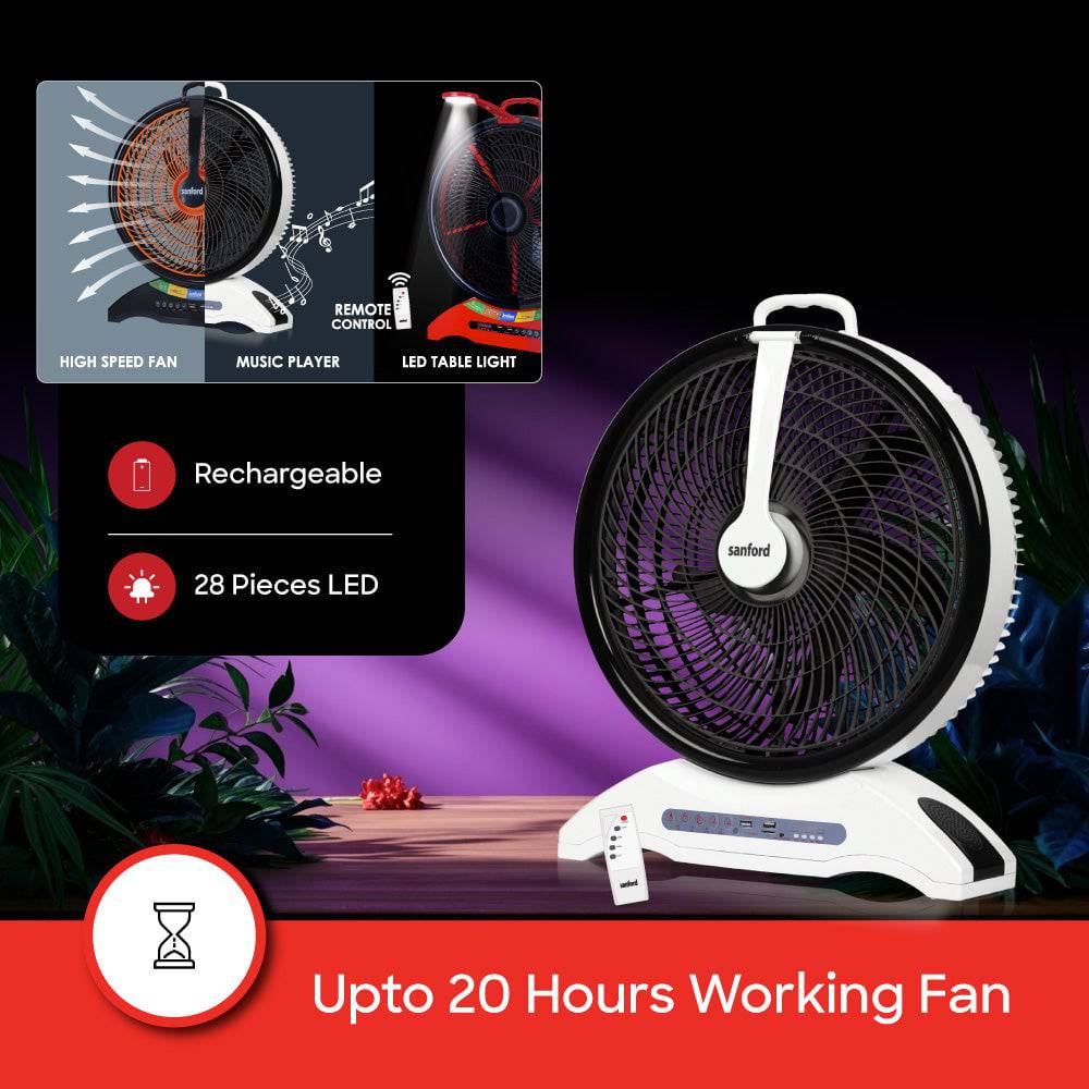 Sanford 14 inch Rechargeable fan with Led |SF918RTF - SANFORD MIDDLE EAST DWC L.L.C