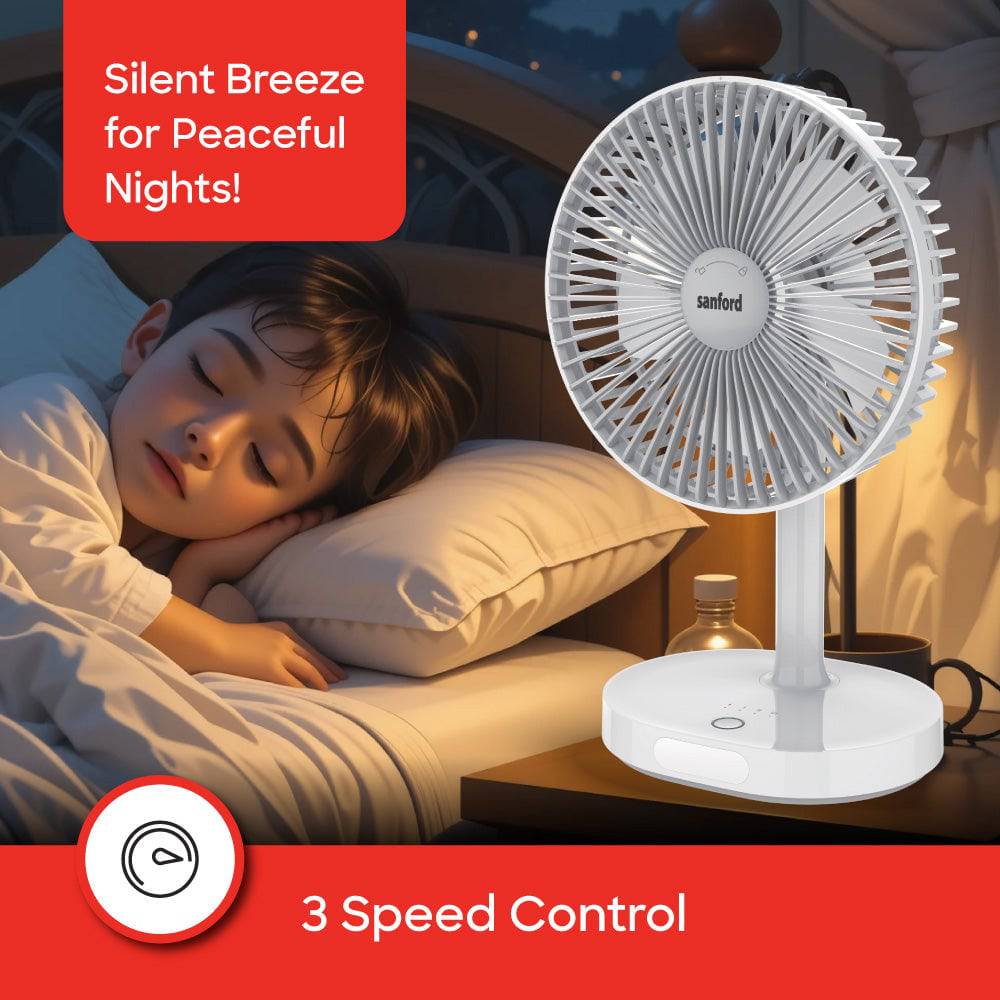 Sanford Rechargeable Mini Stand fan with Led |SF6667MFN - SANFORD MIDDLE EAST DWC L.L.C